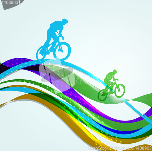 Image of Vector illustration of BMX cyclist on rainbow