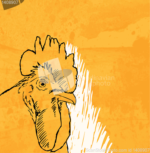 Image of rooster sketch on grunge background