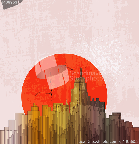 Image of Sunset over the big city. Abstract background. Design a poster.