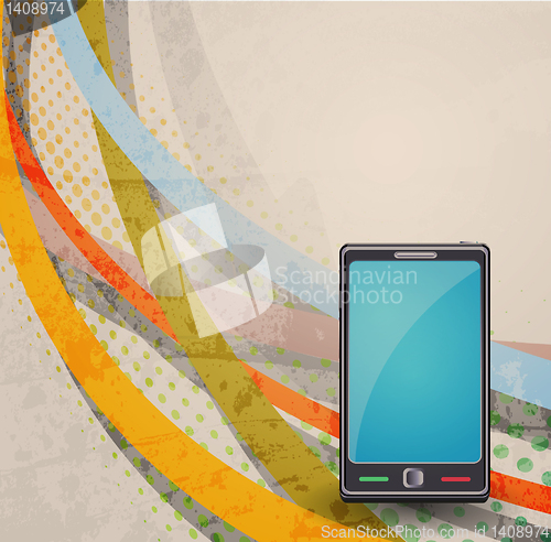 Image of Illustration of mobile phone. Retro background