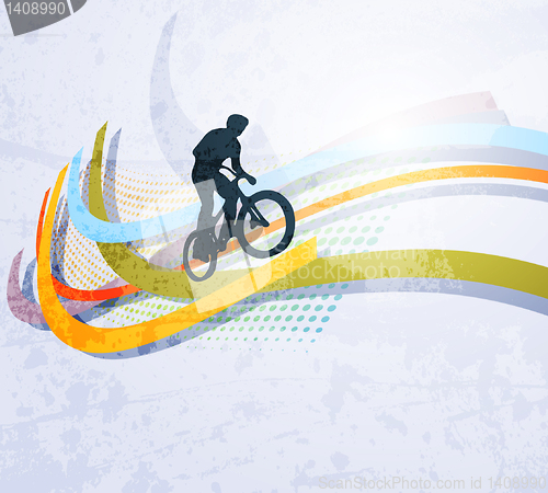 Image of Vector illustration of BMX cyclist on rainbow