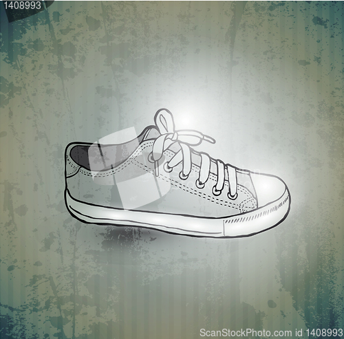 Image of Stylish Sneakers. On grunge background