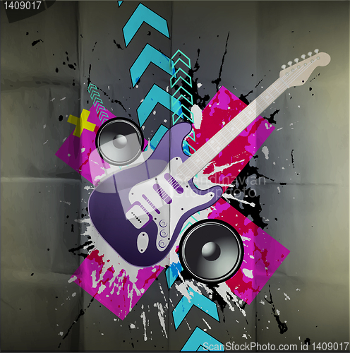 Image of Colorful Disco Dance Background with Electric Guitar