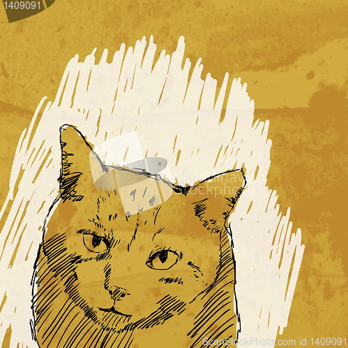 Image of cat drawing vector on grunge background