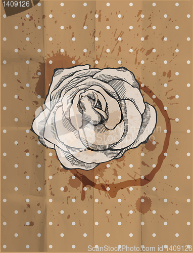 Image of Vintage design. Tea rose. Paper grunge background