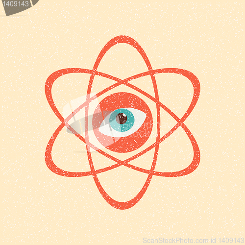 Image of The model of a molecule atom. Retro poster