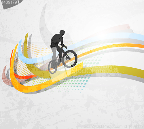 Image of Vector illustration of BMX cyclist on rainbow