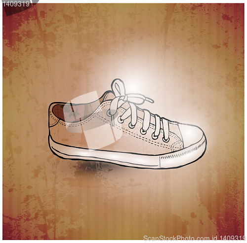 Image of Stylish Sneakers. On grunge background