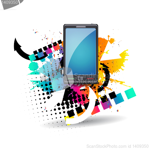 Image of Illustration of mobile phone. Retro background