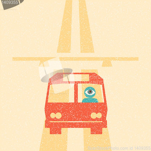 Image of bus driver on the highway retro poster