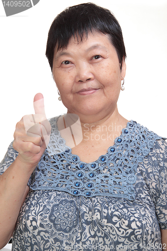 Image of Happy Asian young woman give you an excellent gesture with frien