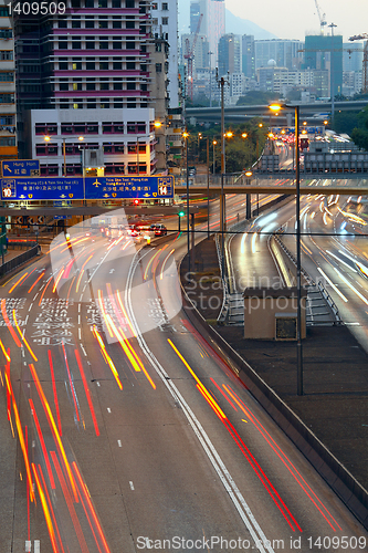 Image of Busy traffic hour in sunset momentt