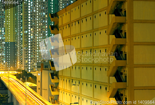 Image of urban landscape at night and through the city traffic 