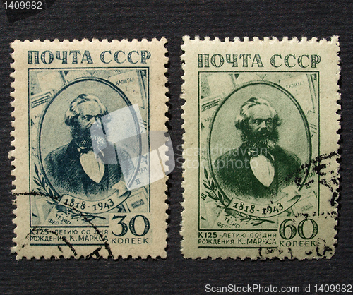 Image of Karl Marx stamp, USSR, 1943