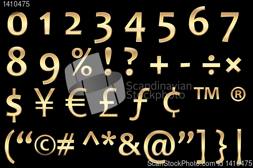 Image of gold numbers and signs