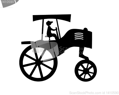 Image of vector silhouette of the old tractor on white background