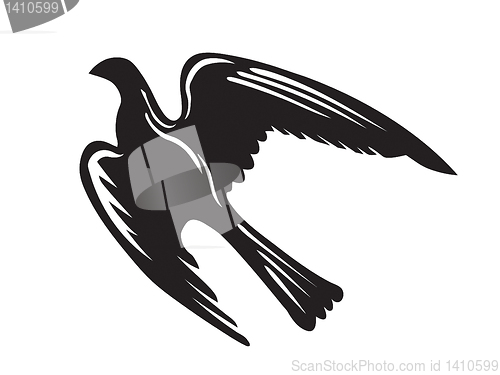 Image of vector silhouette of the ravenous bird on white background