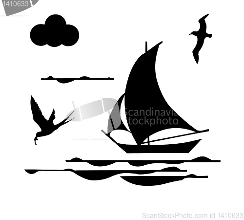 Image of silhouette sailfish on white background