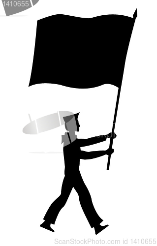 Image of vector silhouette of the sailor with flag on white background