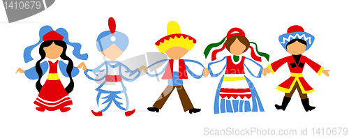 Image of vector silhouette dancing children on white background