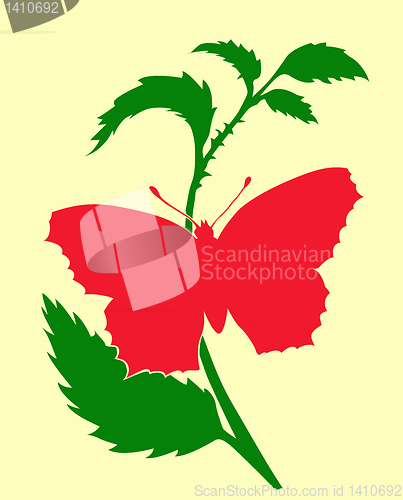 Image of vector silhouette of the butterfly on white background