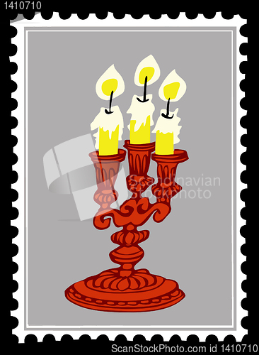 Image of old candlestick on postage stamps. vector