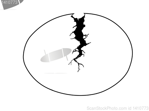 Image of vector silhouette egg with rift on white background