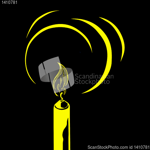 Image of vector silhouette of the candle on black background