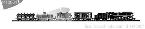 Image of vector silhouette of the old train on white background