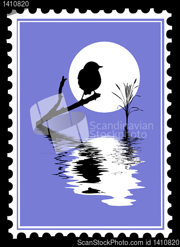 Image of vector silhouette of the bird on postage stamps