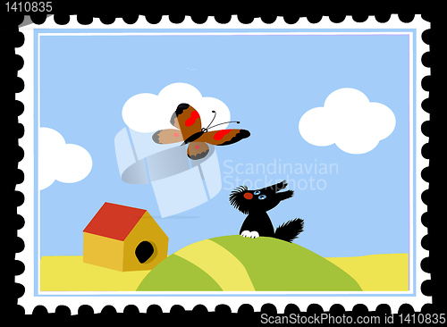 Image of vector postage stamps on black background