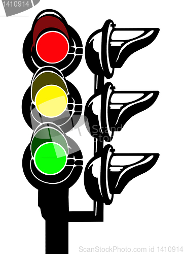 Image of vector silhouette of the traffic light on white background