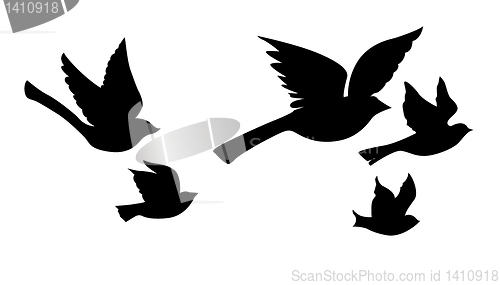 Image of vector silhouette flying birds on white background
