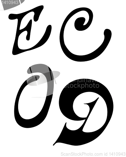 Image of vector letter E, C, O, D on white background