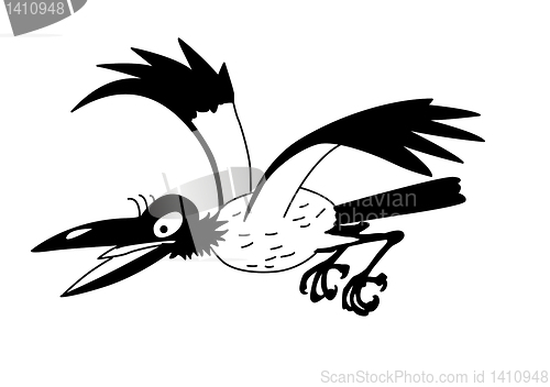 Image of vector drawing flying crow on white background