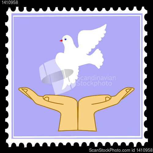 Image of vector silhouette dove on postage stamps