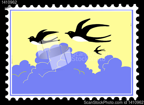 Image of vector silhouette swallow on postage stamps