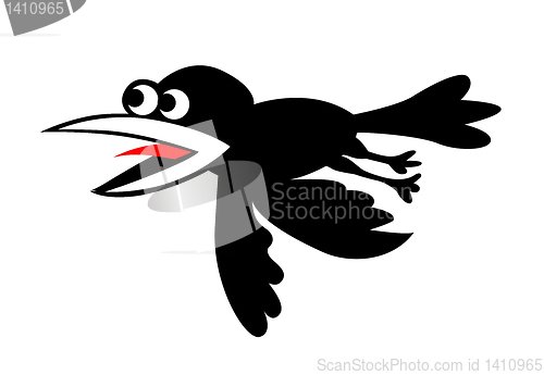 Image of vector silhouette flying ravens on white background