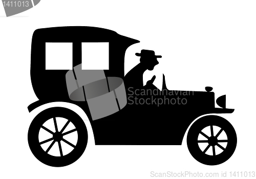 Image of vector silhouette of the old-time car on white background