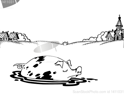 Image of vector rural landscape on white background