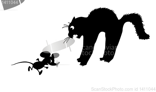 Image of vector silhouette of the cat on white background