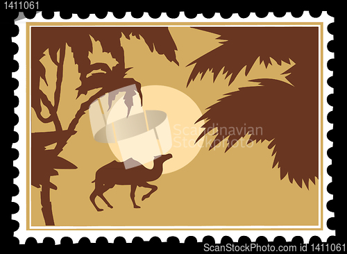 Image of vector tropical landscape on postage stamps
