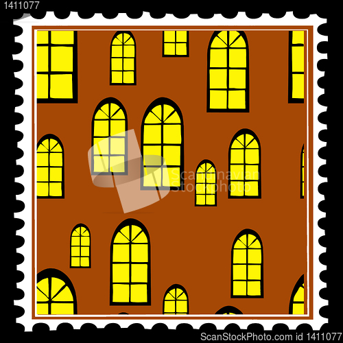 Image of home window on postage stamps. vector