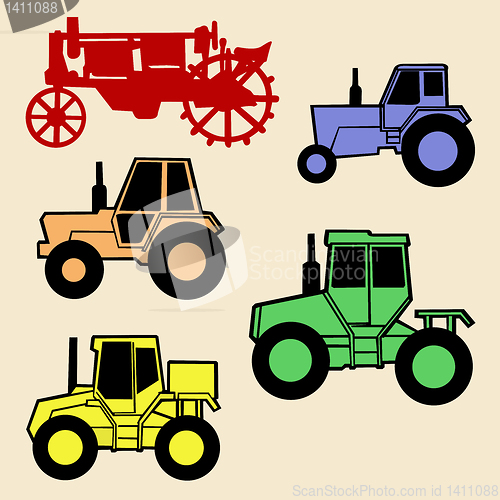 Image of vector tractor set on white background