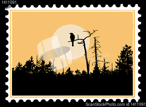 Image of vector silhouette swallow on postage stamps