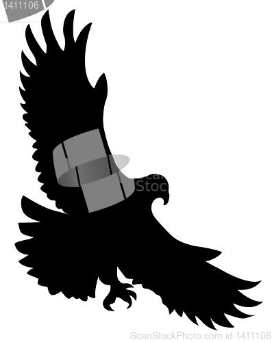 Image of vector silhouette of the ravenous bird on white background