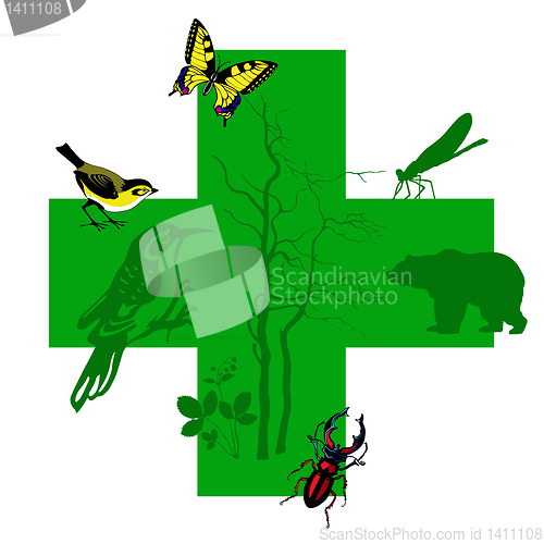 Image of vector silhouette animal on green cross
