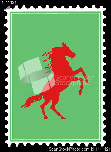 Image of red horse on postage stamps. vector