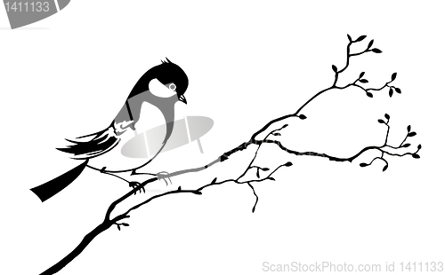 Image of vector silhouette of the bird on branch tree
