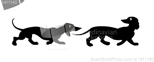 Image of vector silhouette two dogs on white background